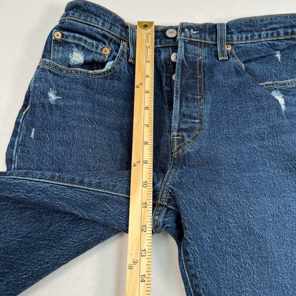 Levis 501 Straight Leg Jeans Size 29X28 Dark Wash Denim Button Fly Distressed - Picture 11 of 16